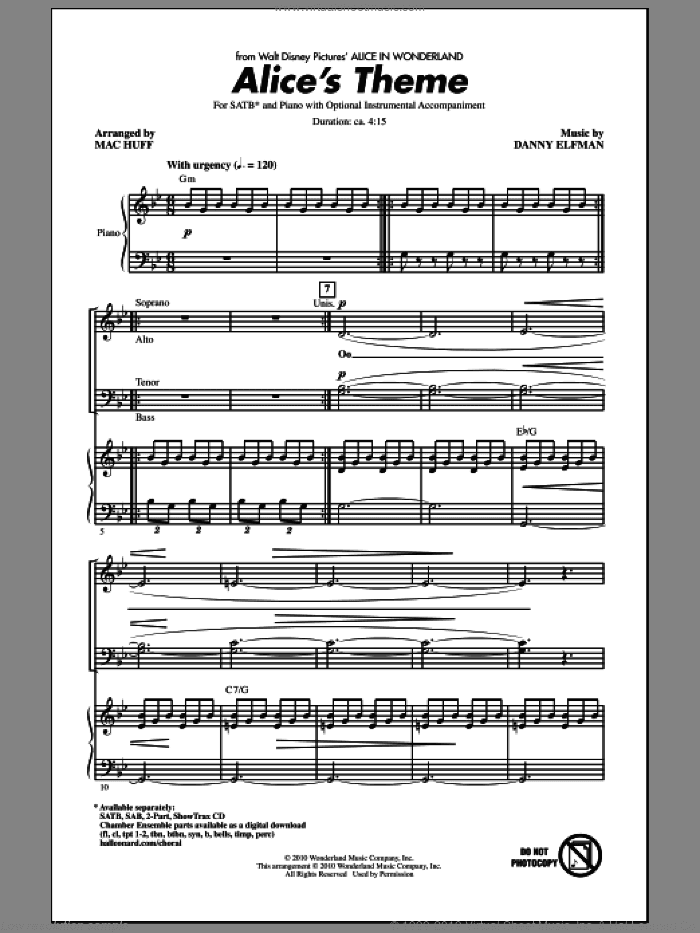 Alice's Theme (from Alice In Wonderland) (arr. Mac Huff)