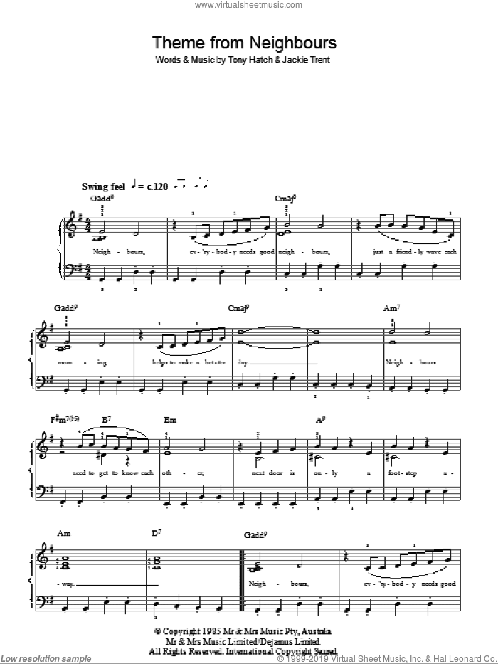 Theme From Neighbours, (easy)