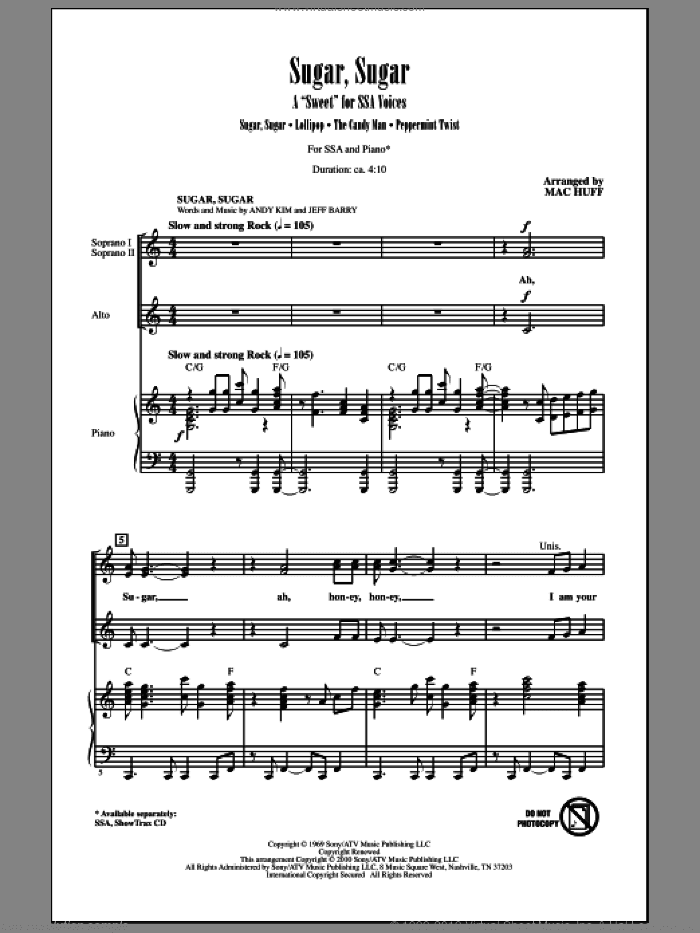 Sugar, Sugar - A "Sweet" For SSA Voices (Medley)
