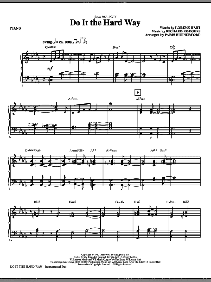 Do It The Hard Way (from Pal Joey) (complete set of parts)