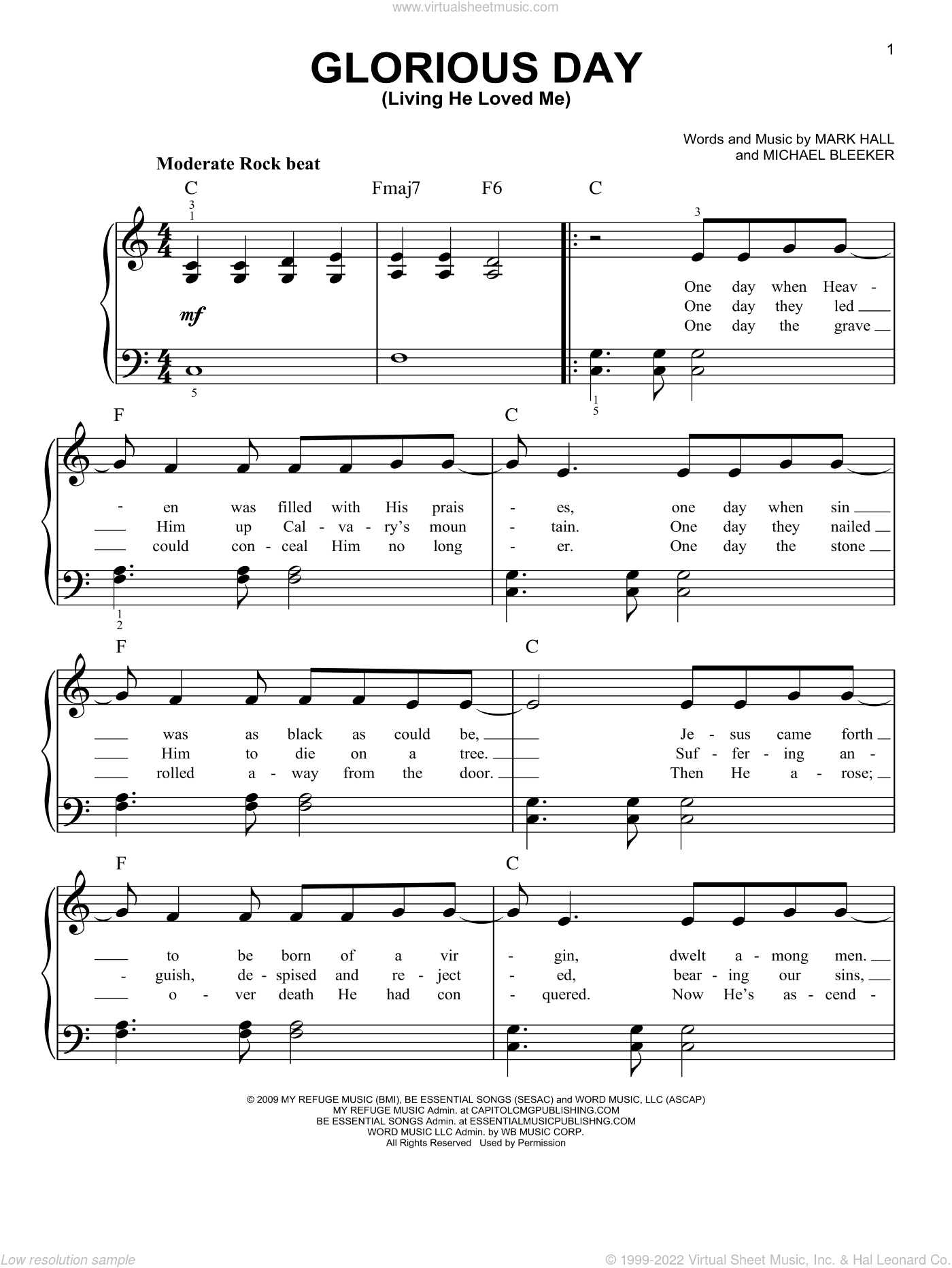 Glorious Day (Living He Loved Me), (easy)