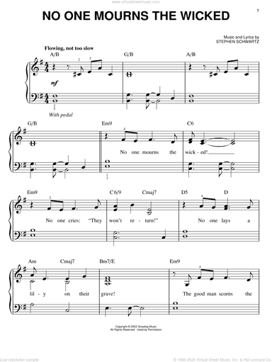 No One Mourns The Wicked (from Wicked), (easy)