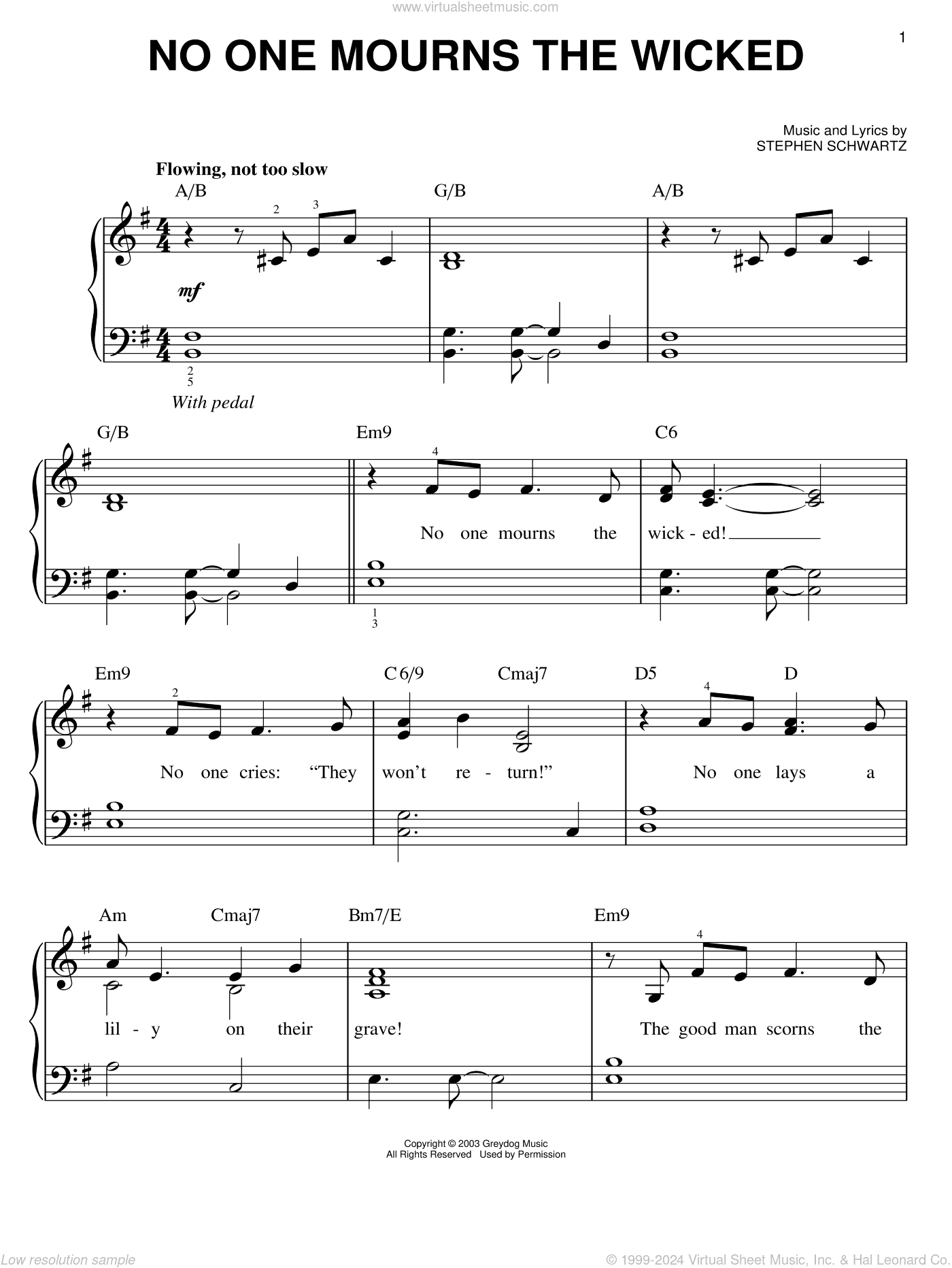 No One Mourns The Wicked (from Wicked), (easy)