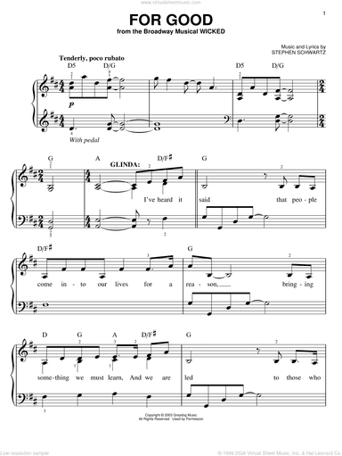 For Good (from Wicked), (easy)