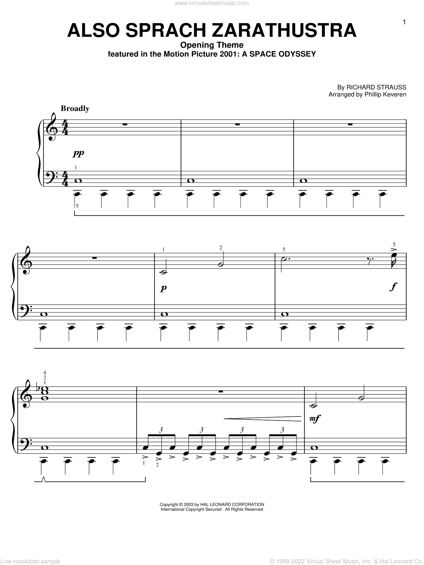 Also Sprach Zarathustra, Opening Theme (from 2001: A Space Odyssey) (arr. Phillip Keveren)