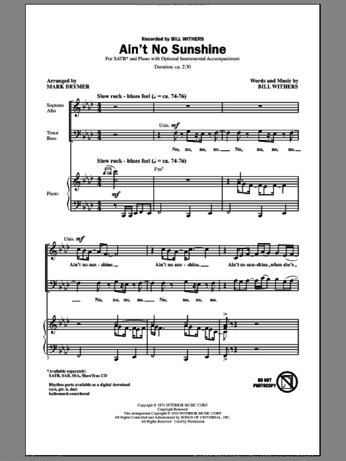 Ain't No Sunshine (arr. Mark Brymer)