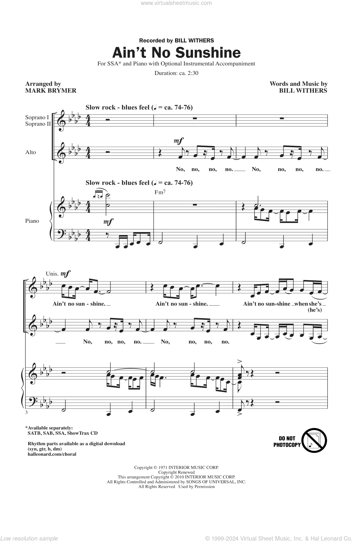 Ain't No Sunshine (arr. Mark Brymer)