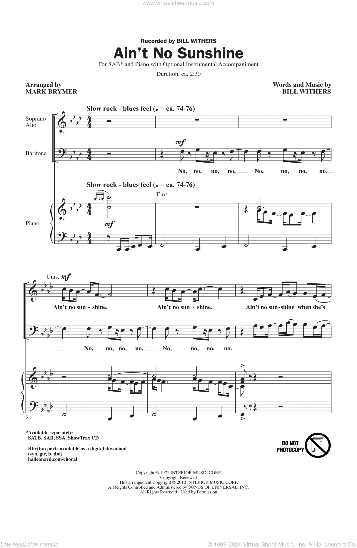 Ain't No Sunshine (arr. Mark Brymer)