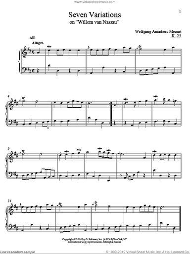 Seven Variations on Willem van Nassau, K. 25