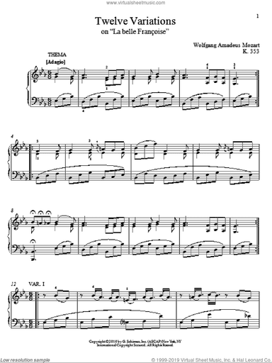 Twelve Variations on La belle Francois, K. 353