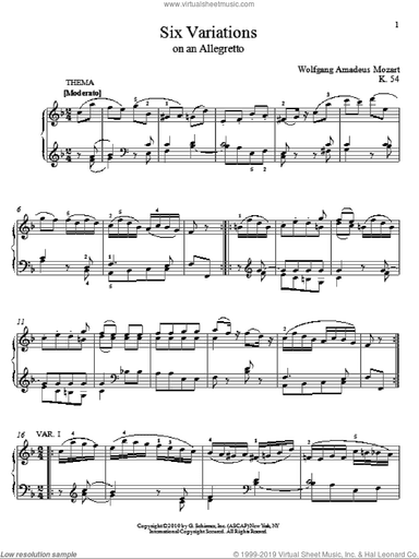Six Variations on An Allegretto, K. 54