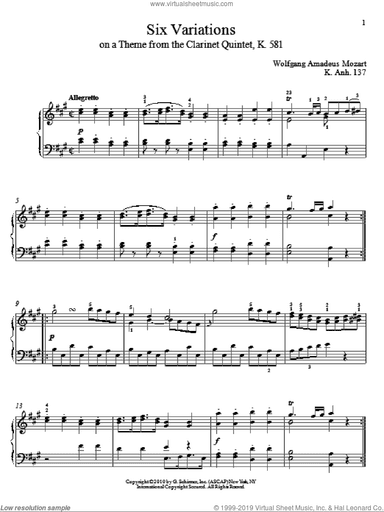 Six Variations on A Theme From The Clarinet Quintet, K. 581, K. Anh. 137