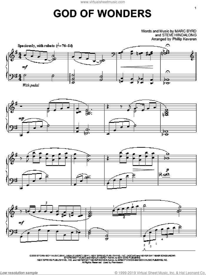 God Of Wonders [Jazz version] (arr. Phillip Keveren)
