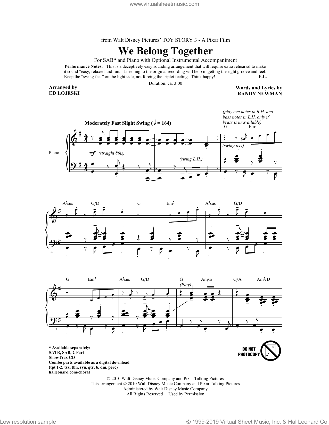 We Belong Together (from Toy Story 3) (arr. Ed Lojeski)
