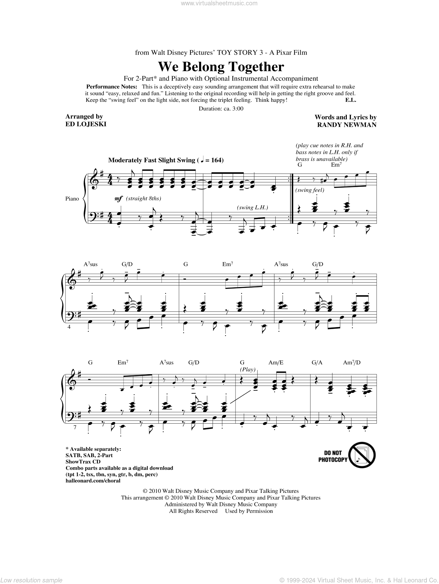 We Belong Together (from Toy Story 3) (arr. Ed Lojeski)