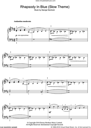 Rhapsody In Blue (Slow Theme), (easy) (Slow Theme)