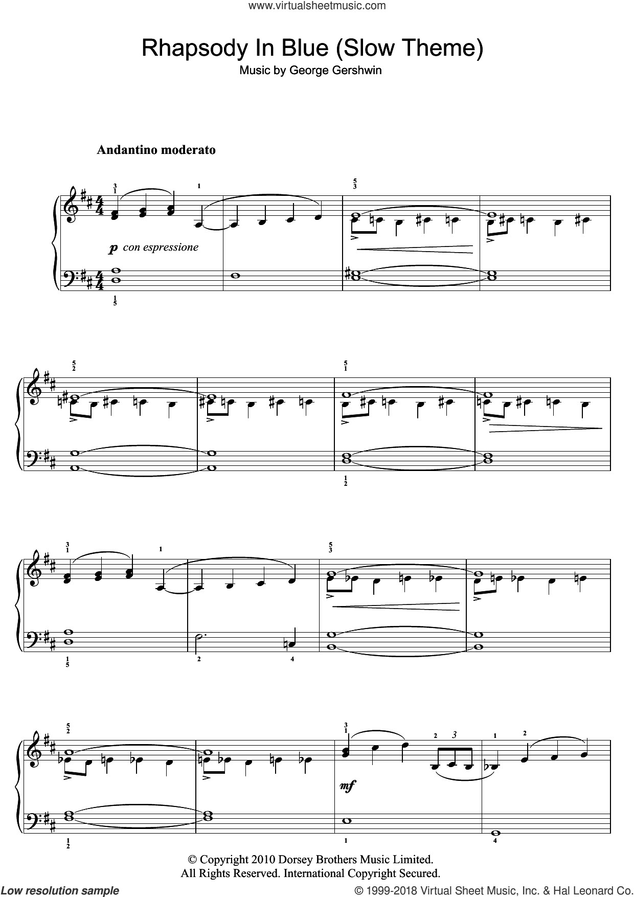 Rhapsody In Blue (Slow Theme), (easy) (Slow Theme)