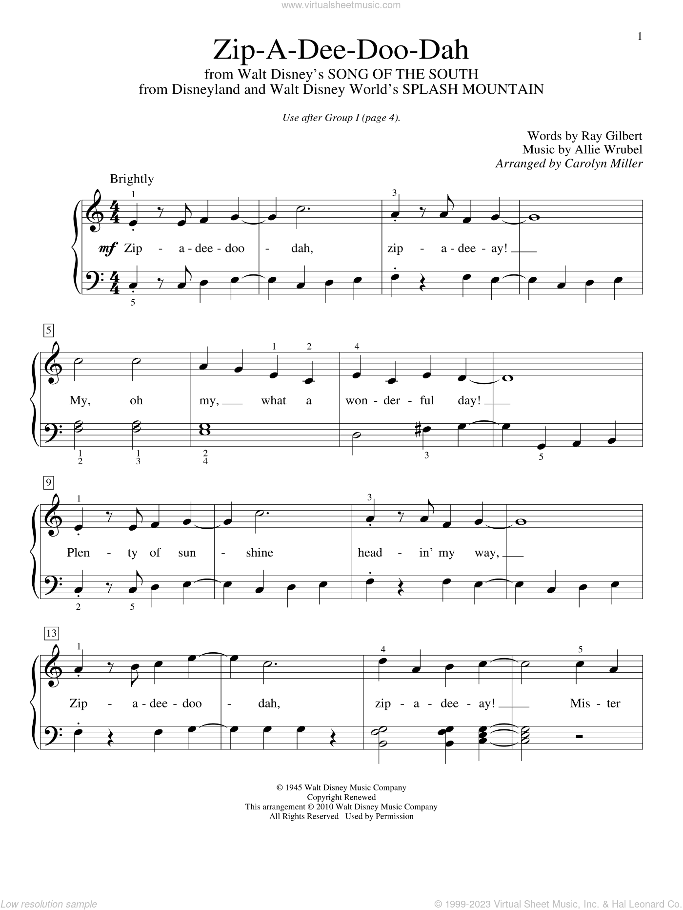 Zip-A-Dee-Doo-Dah (from Song Of The South) (arr. Carolyn Miller)
