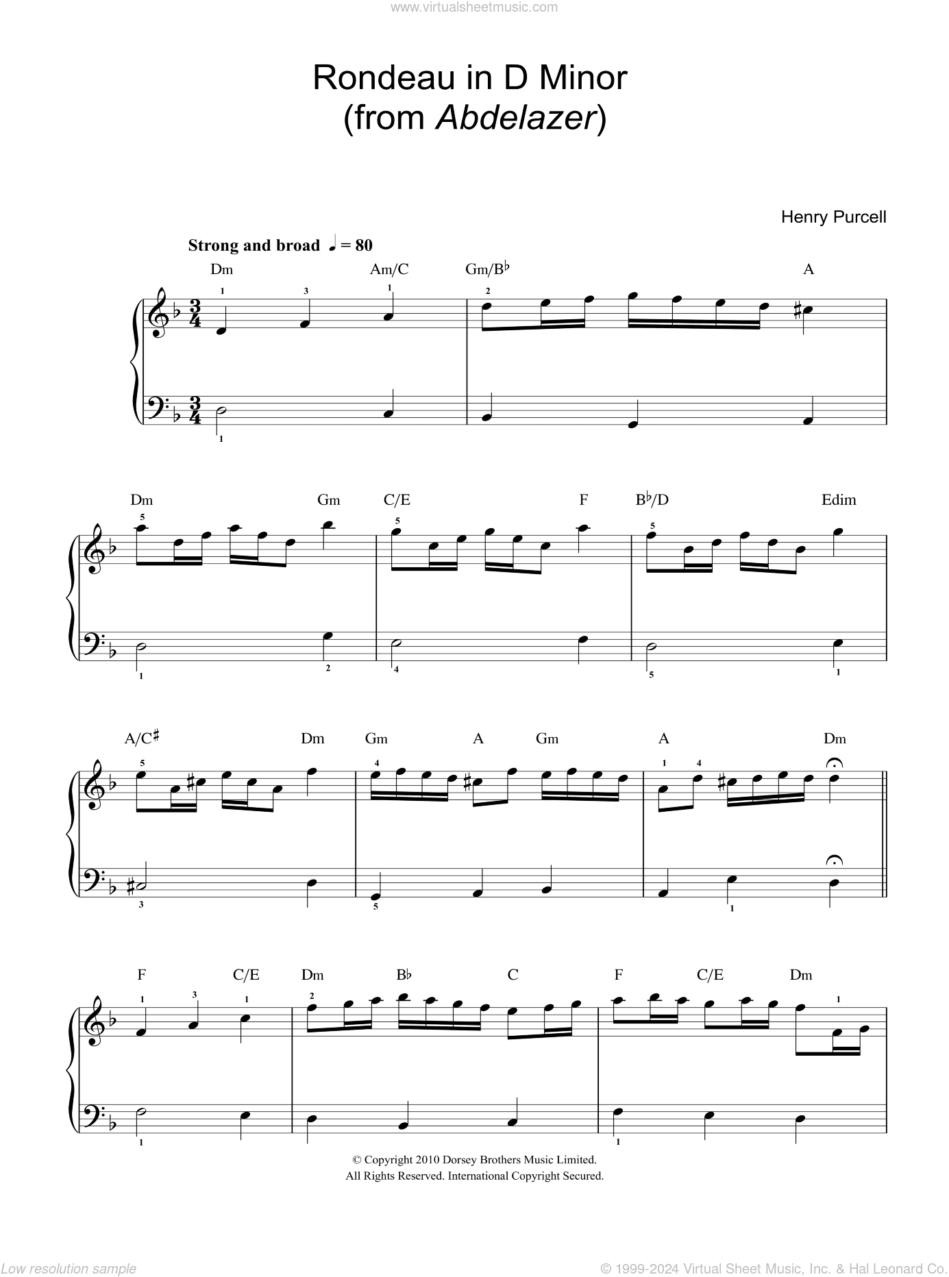 Rondeau in D Minor (from Abdelazer), (easy)