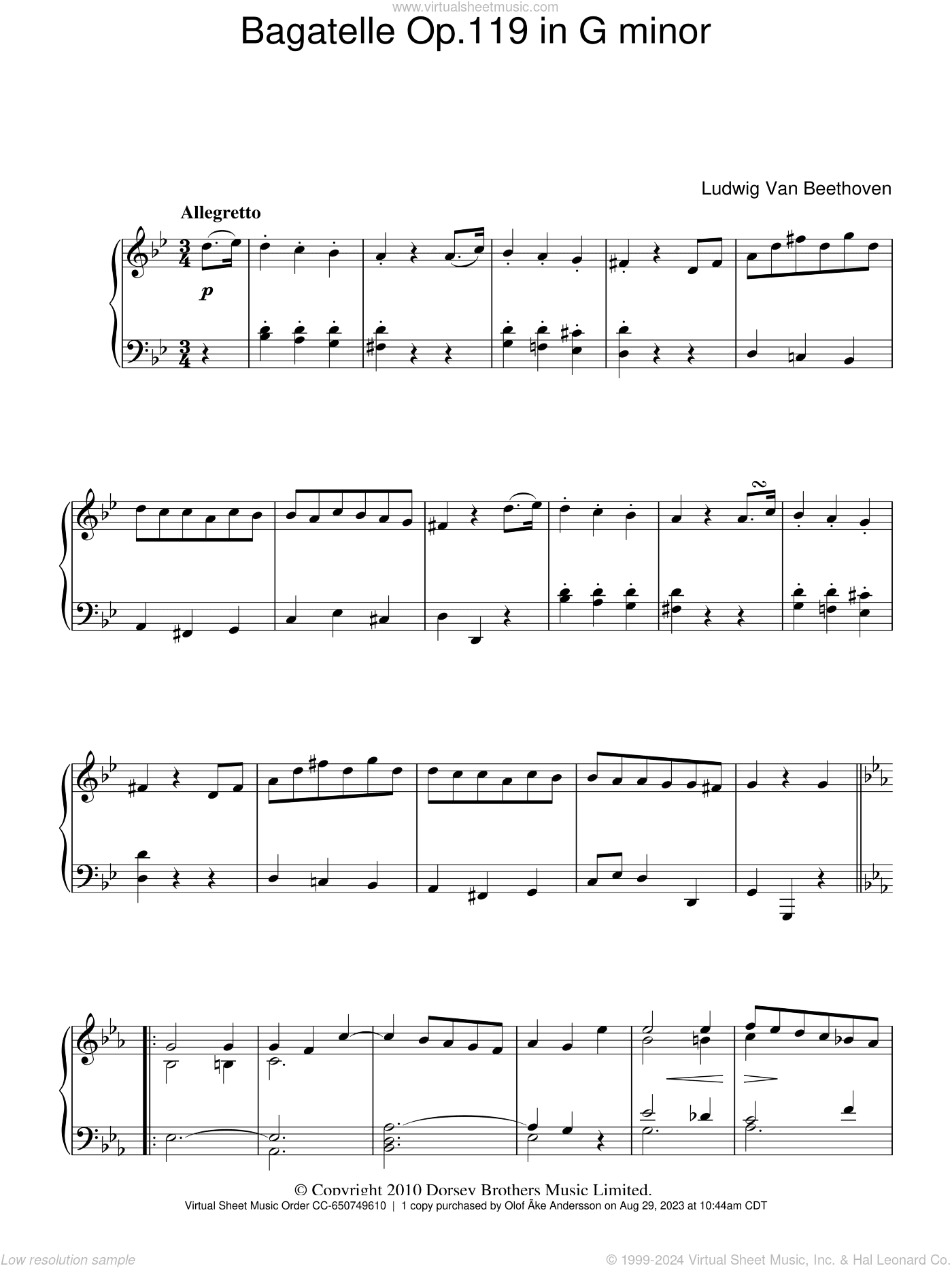 Bagatelle In G Minor, Op. 119, No. 1