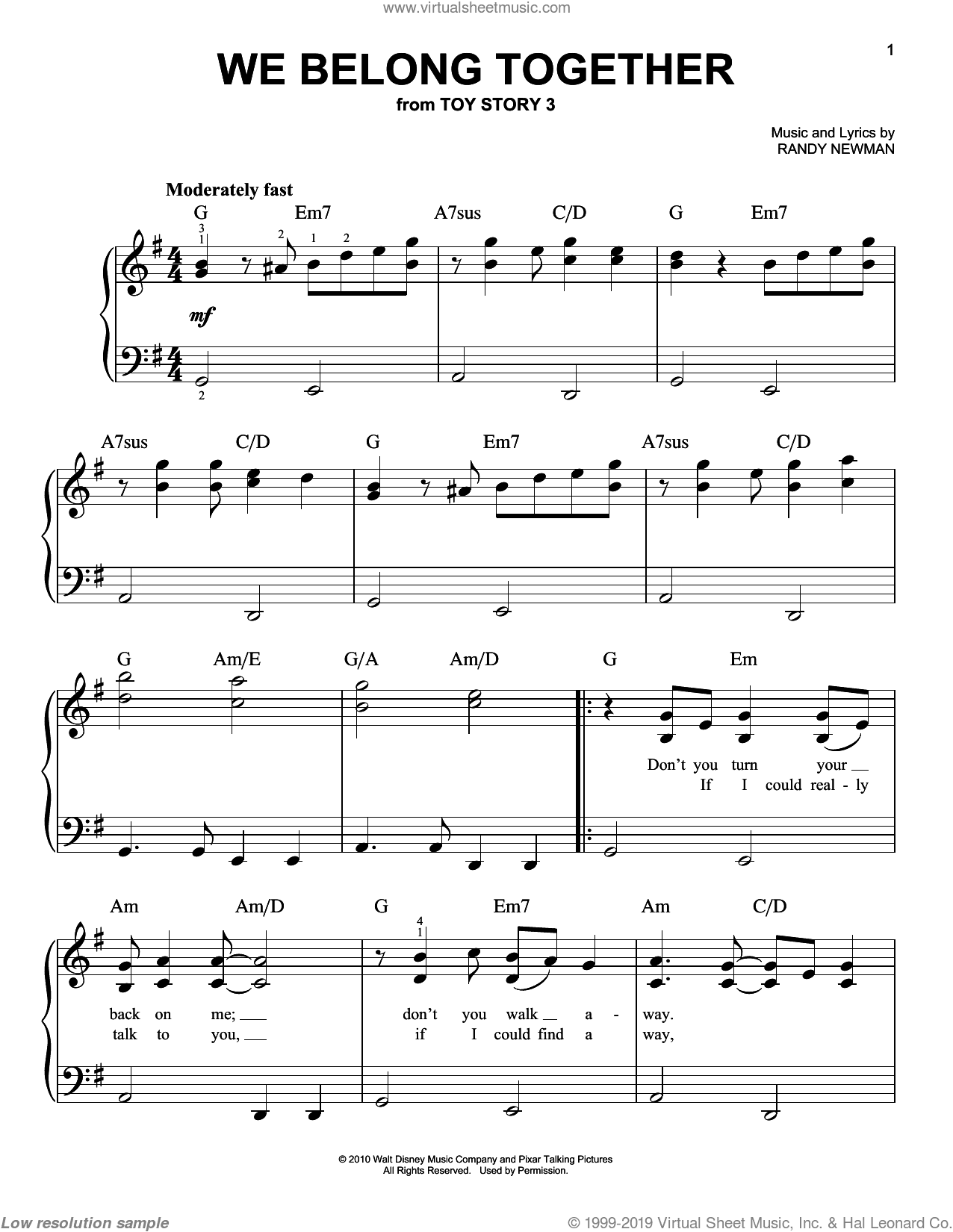 We Belong Together (from Toy Story 3), (easy)