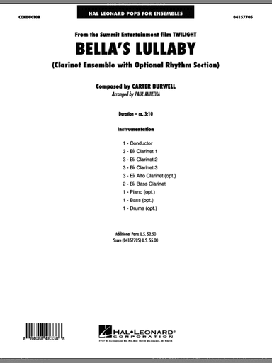 Bella's Lullaby (Clarinet Ensemble with Opt. Rhythm Section)