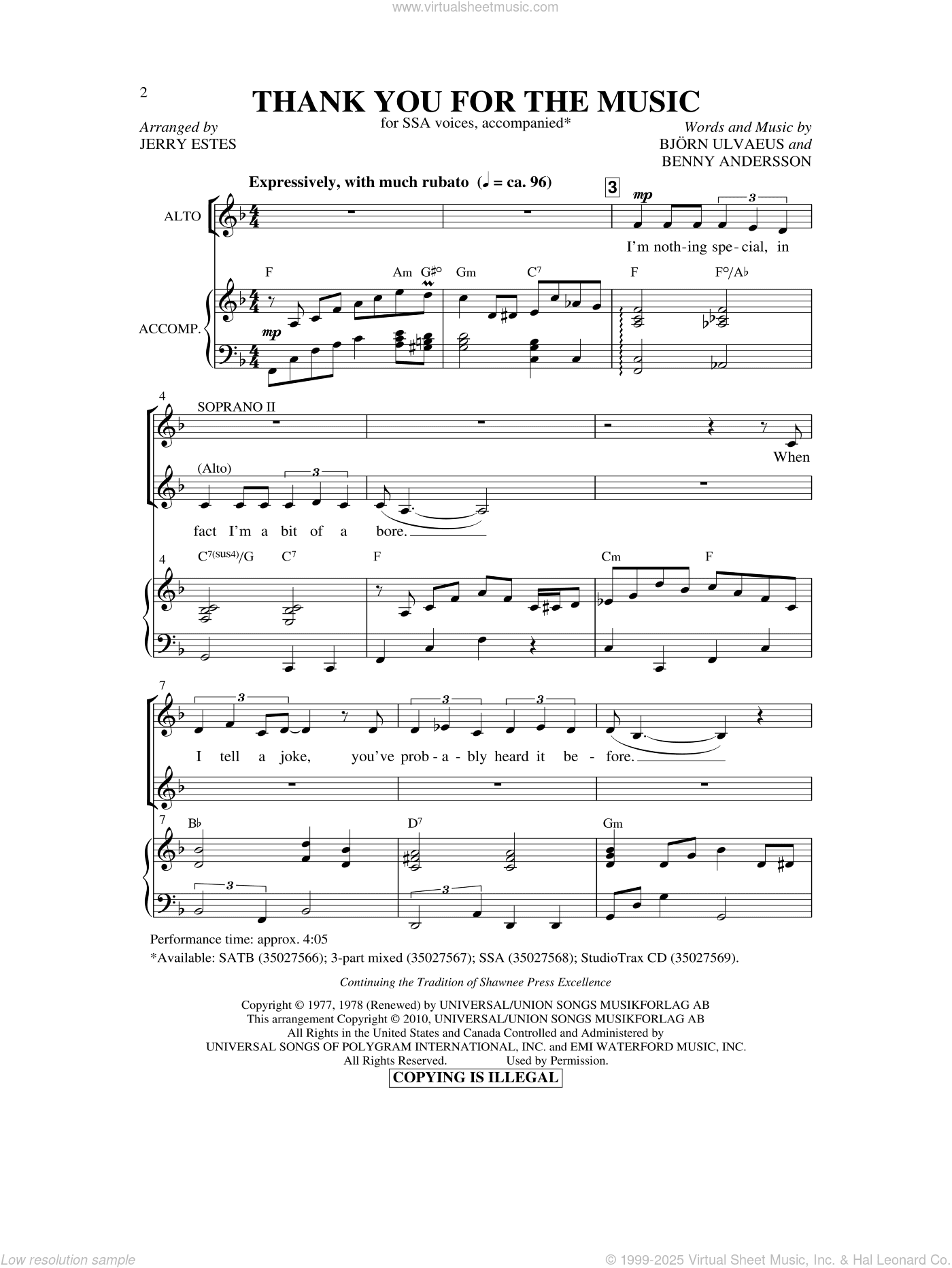 Thank You For The Music (arr. Jerry Estes)