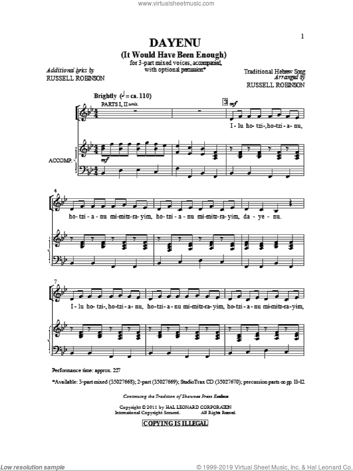 Dayeinu (arr. Russell Robinson)