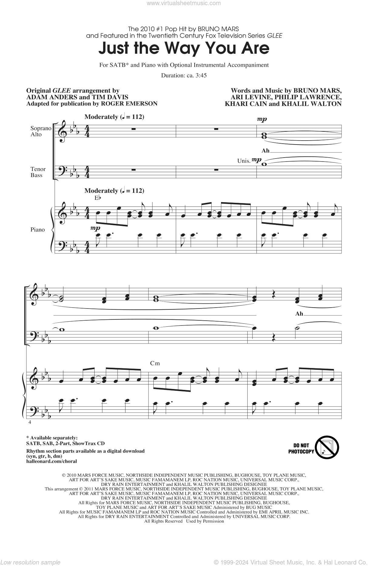 Just The Way You Are (from Glee) (arr. Roger Emerson)