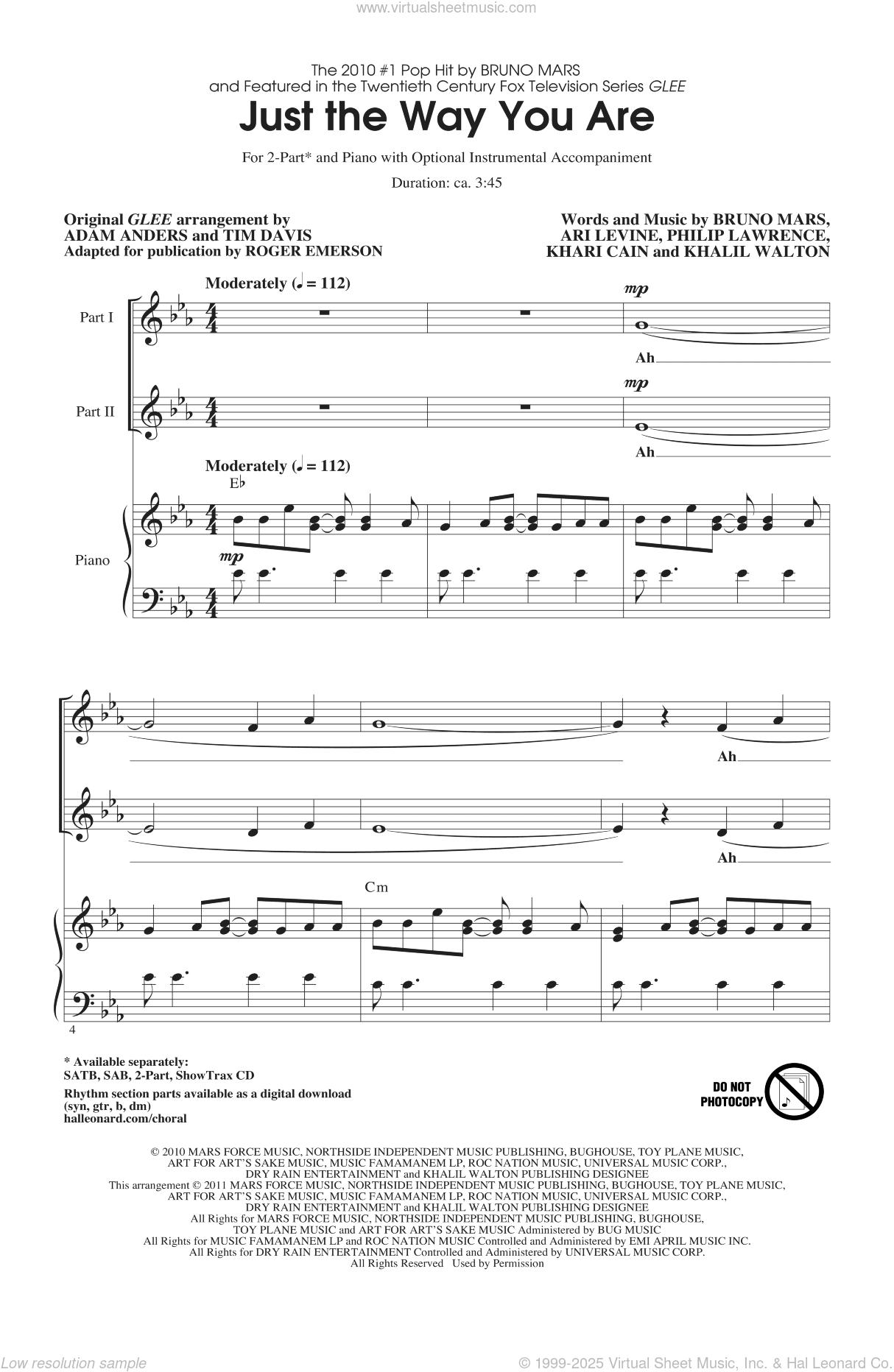 Just The Way You Are (from Glee) (arr. Roger Emerson)