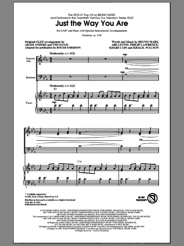 Just The Way You Are (from Glee) (arr. Roger Emerson)