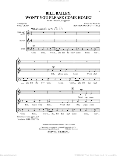 Bill Bailey, Won't You Please Come Home (arr. Greg Gilpin)