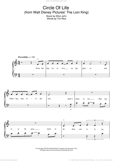 Circle Of Life (from The Lion King), (beginner)