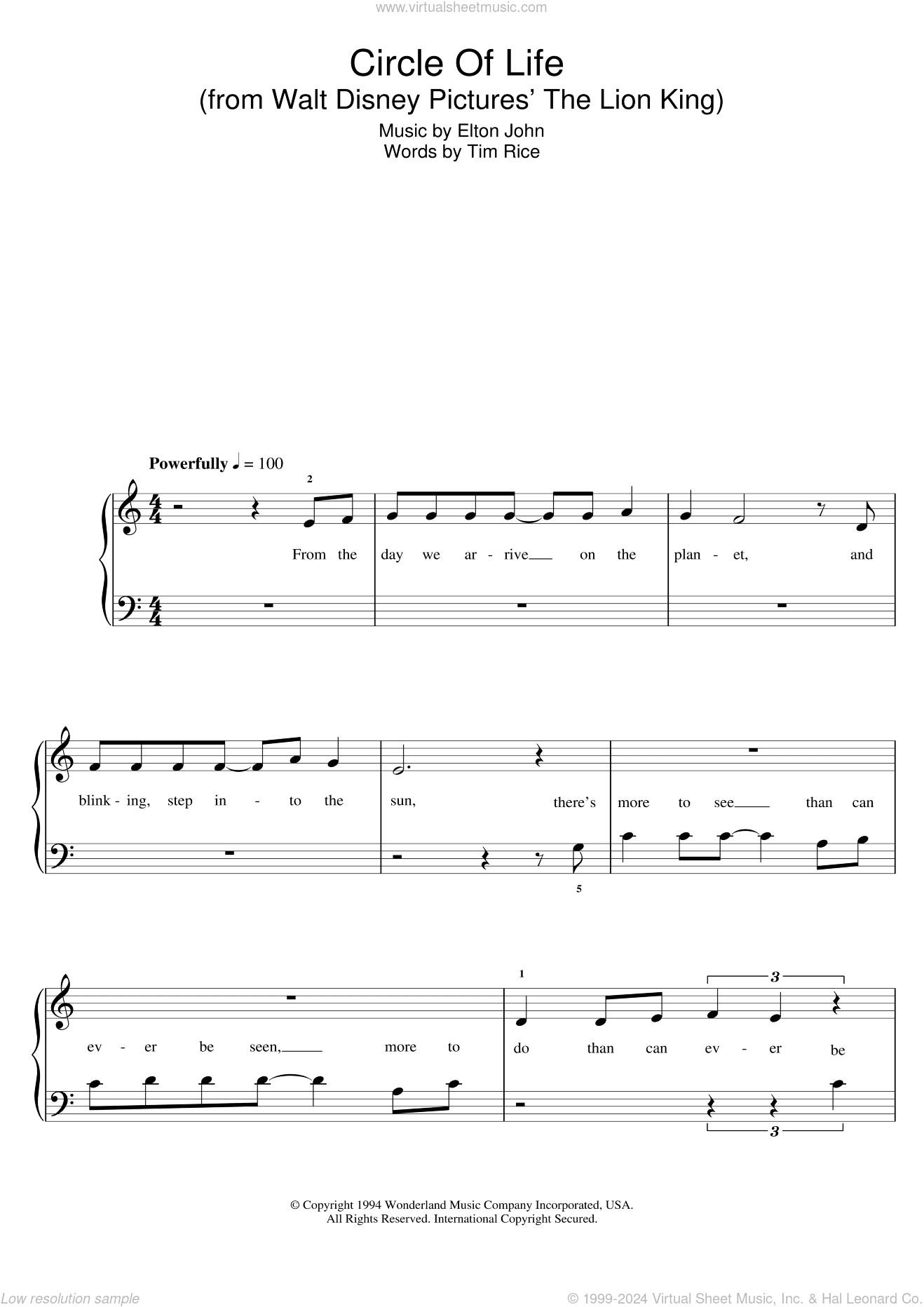 Circle Of Life (from The Lion King), (beginner)