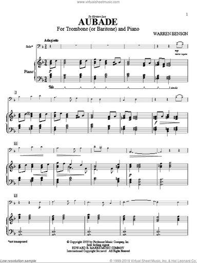 Aubade For Trombone (or Baritone) And Piano