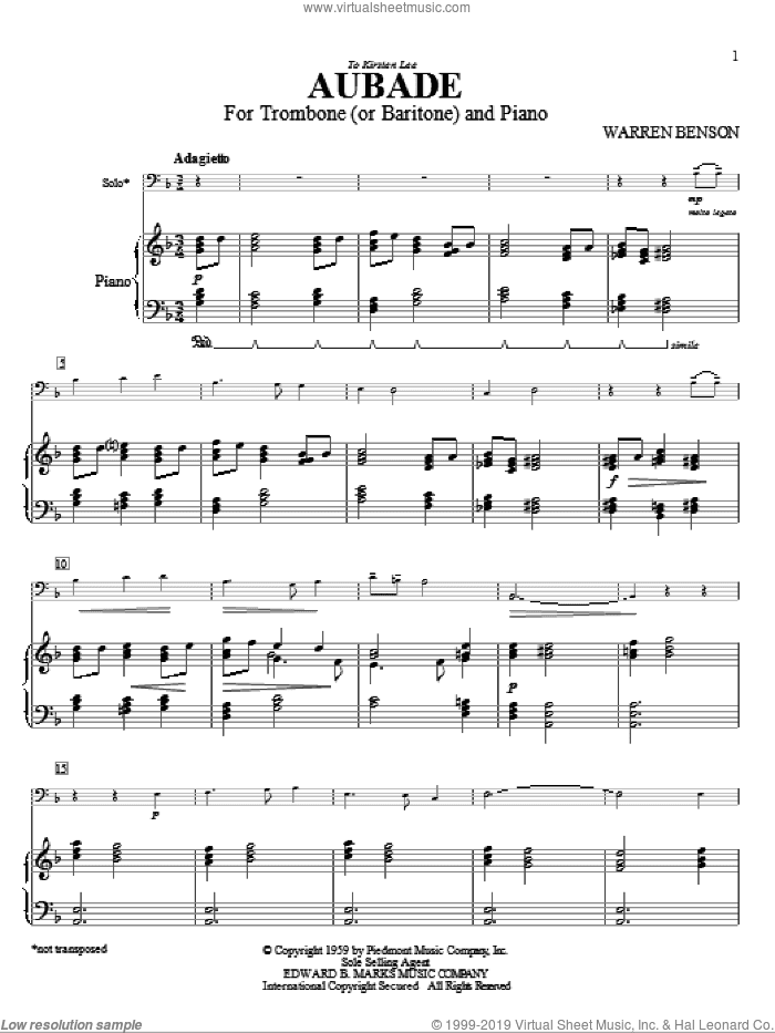 Aubade For Trombone (or Baritone) And Piano