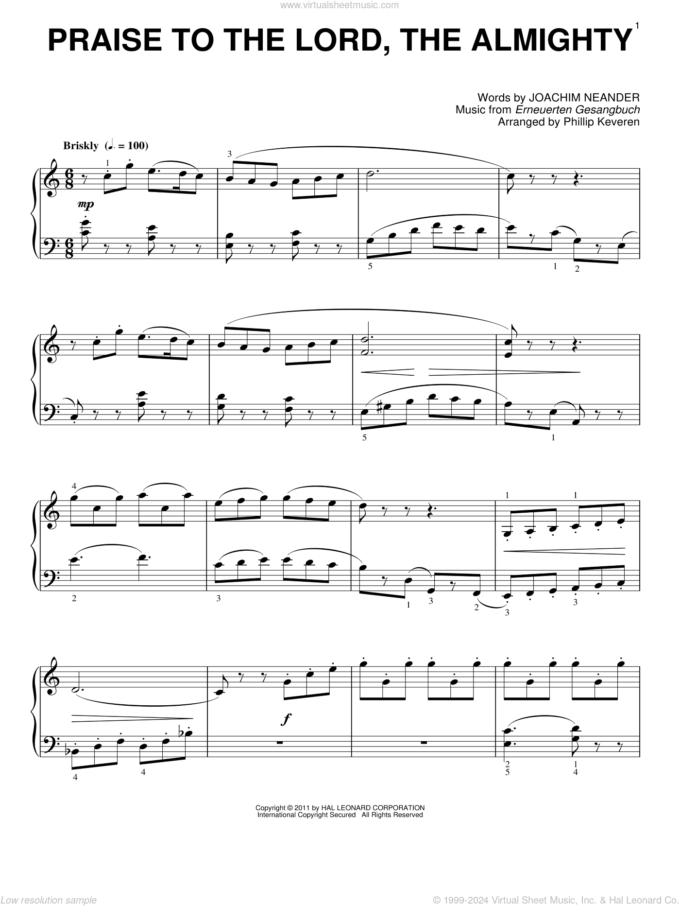 Praise To The Lord, The Almighty [Classical version] (arr. Phillip Keveren)