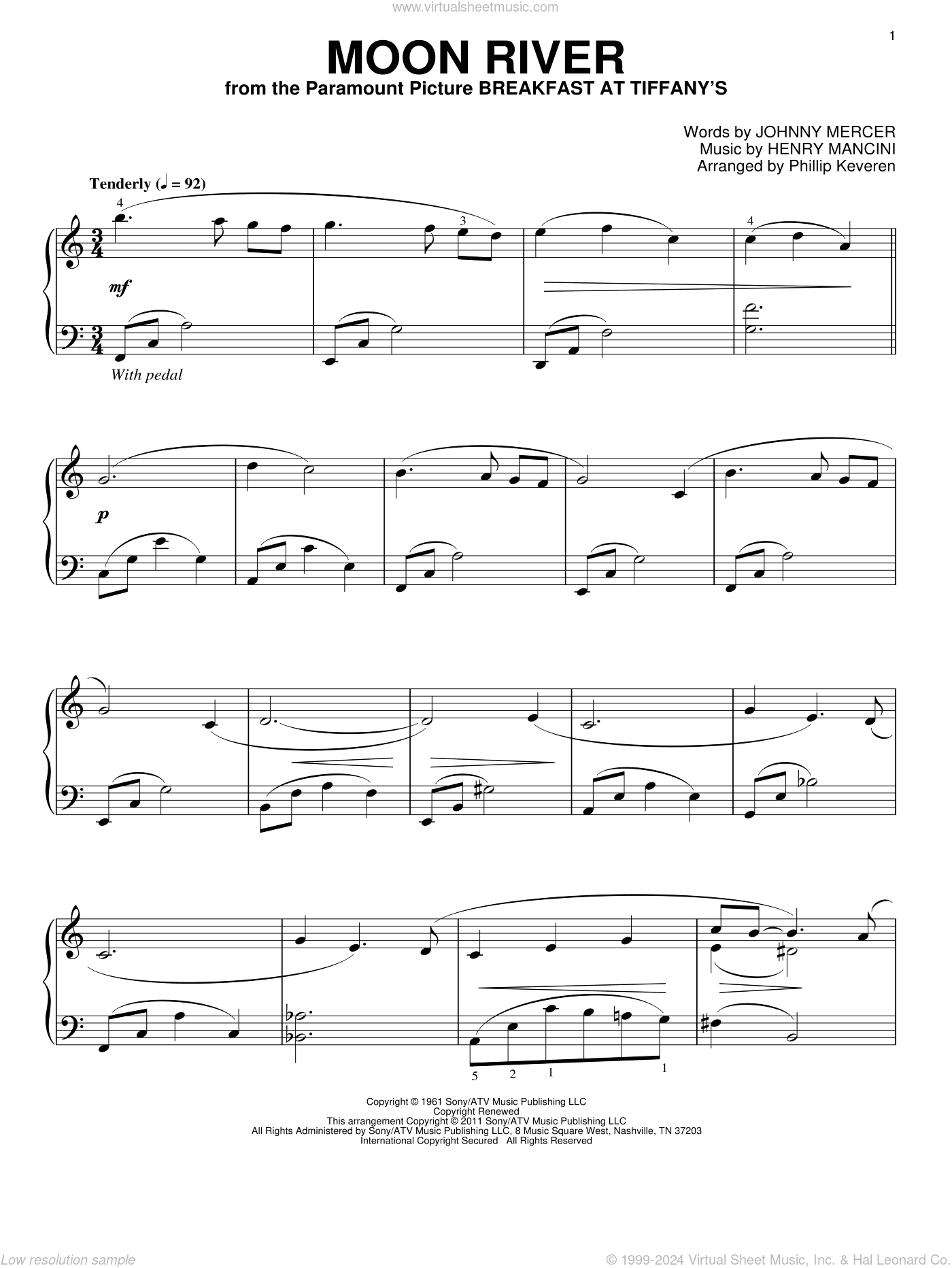 Moon River (arr. Phillip Keveren), (intermediate)