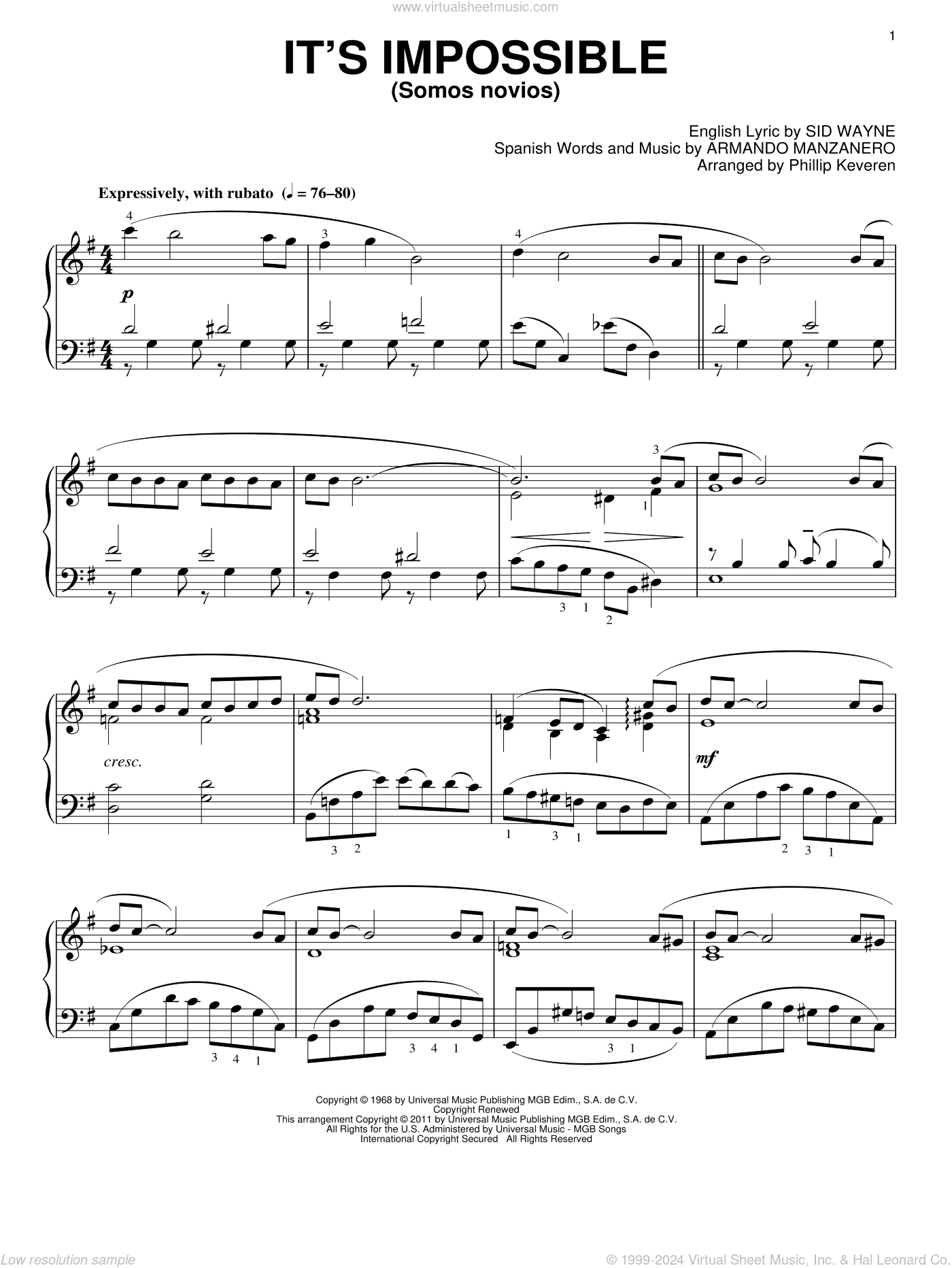 It's Impossible (Somos Novios) (arr. Phillip Keveren)