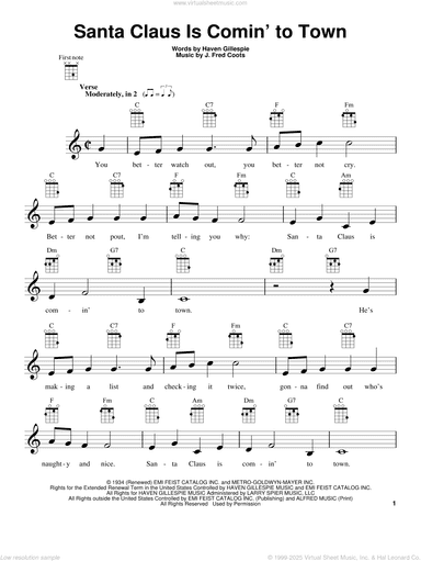 Santa Claus Is Comin' To Town (arr. Fred Sokolow)