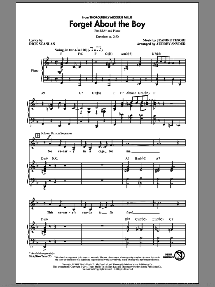 Forget About The Boy (from Thoroughly Modern Millie) (arr. Audrey Snyder)