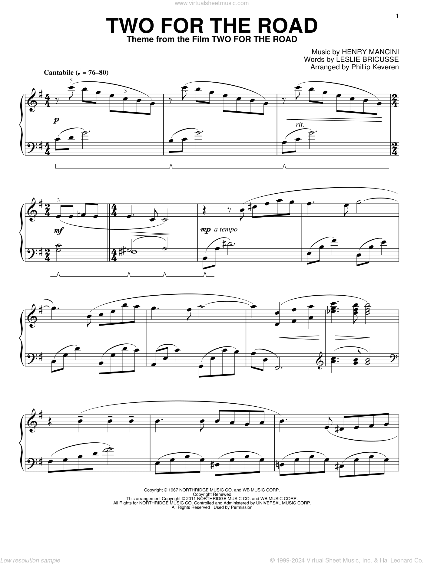 Two For The Road (arr. Phillip Keveren)
