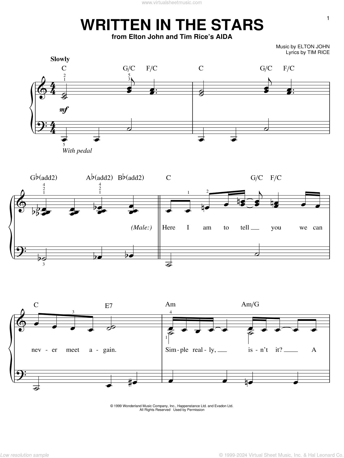 Written In The Stars (from Aida), (easy)