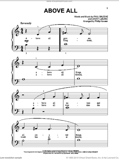 Above All (arr. Phillip Keveren), (beginner)