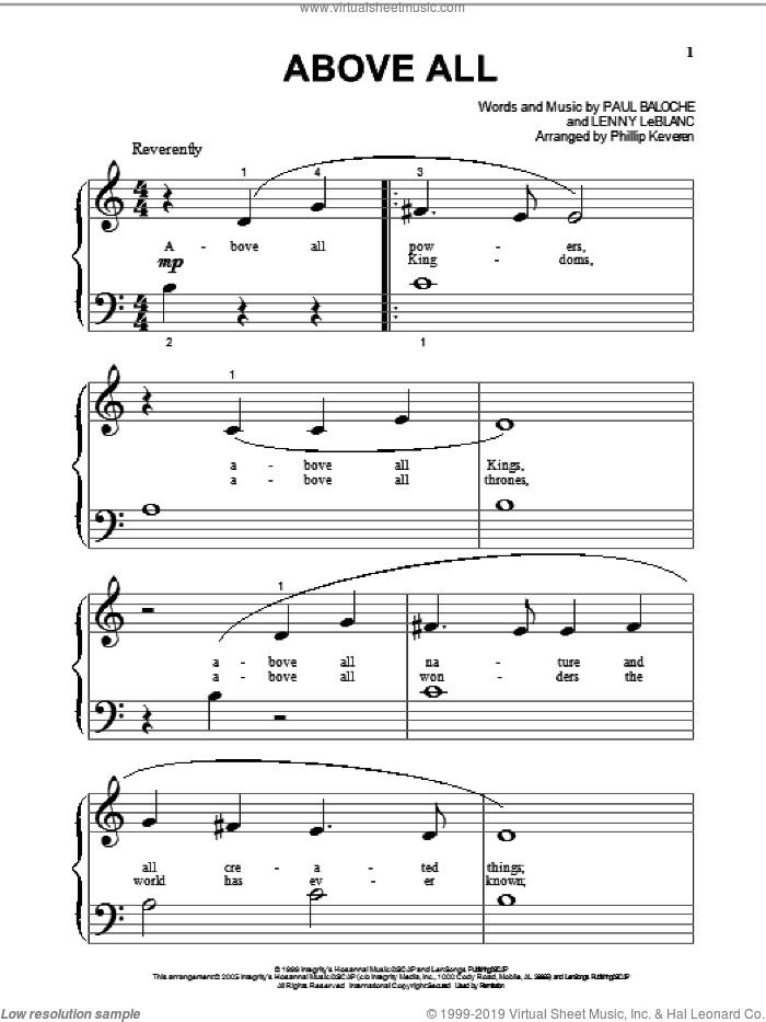 Above All (arr. Phillip Keveren), (beginner)