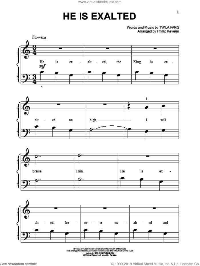 He Is Exalted (arr. Phillip Keveren), (beginner)