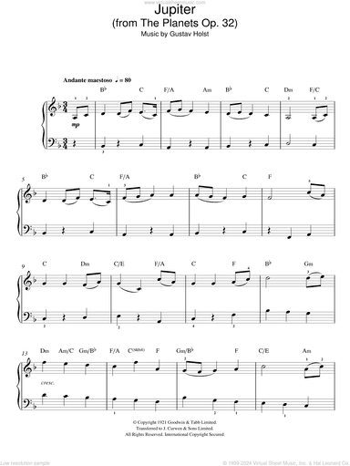 Jupiter (from The Planets Op. 32), (easy) (from The Planets Op. 32)