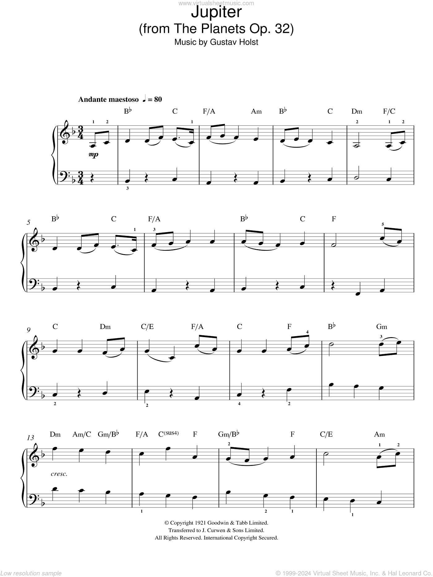 Jupiter (from The Planets Op. 32), (easy) (from The Planets Op. 32)