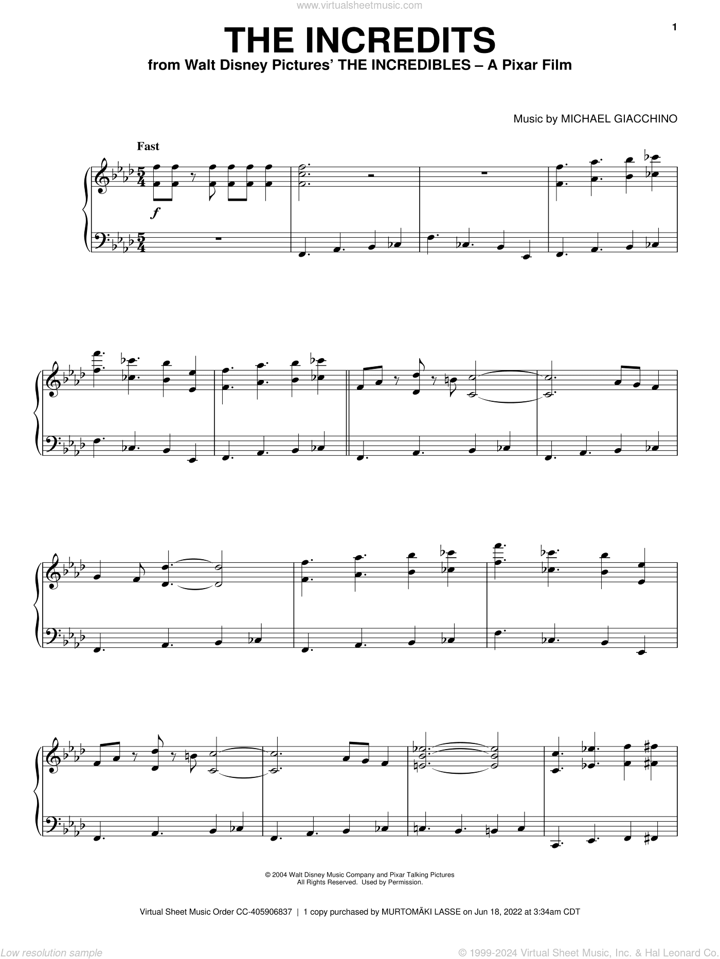 The Incredits (from The Incredibles), (intermediate)