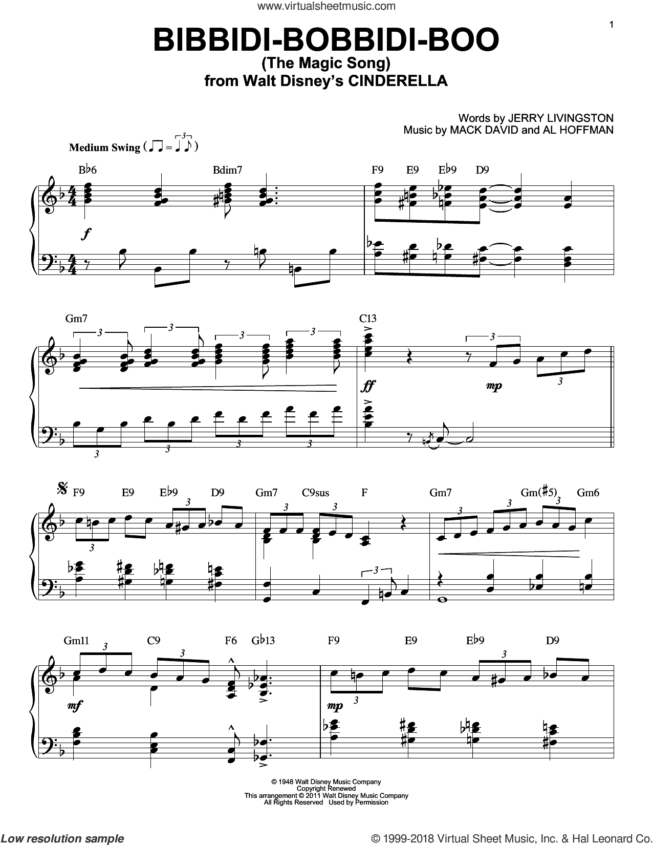 Bibbidi-Bobbidi-Boo (The Magic Song) (from Cinderella) [Jazz version] (arr. Brent Edstrom)